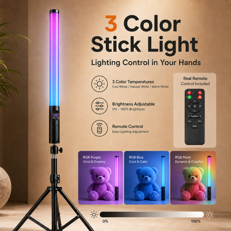عصا إضاءة فيديو محمولة RGB، ضو - مراجعة Photography Lighting Description وسعره