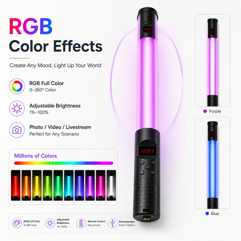 عصا إضاءة فيديو محمولة RGB، ضو - مراجعة Photography Lighting Description وسعره