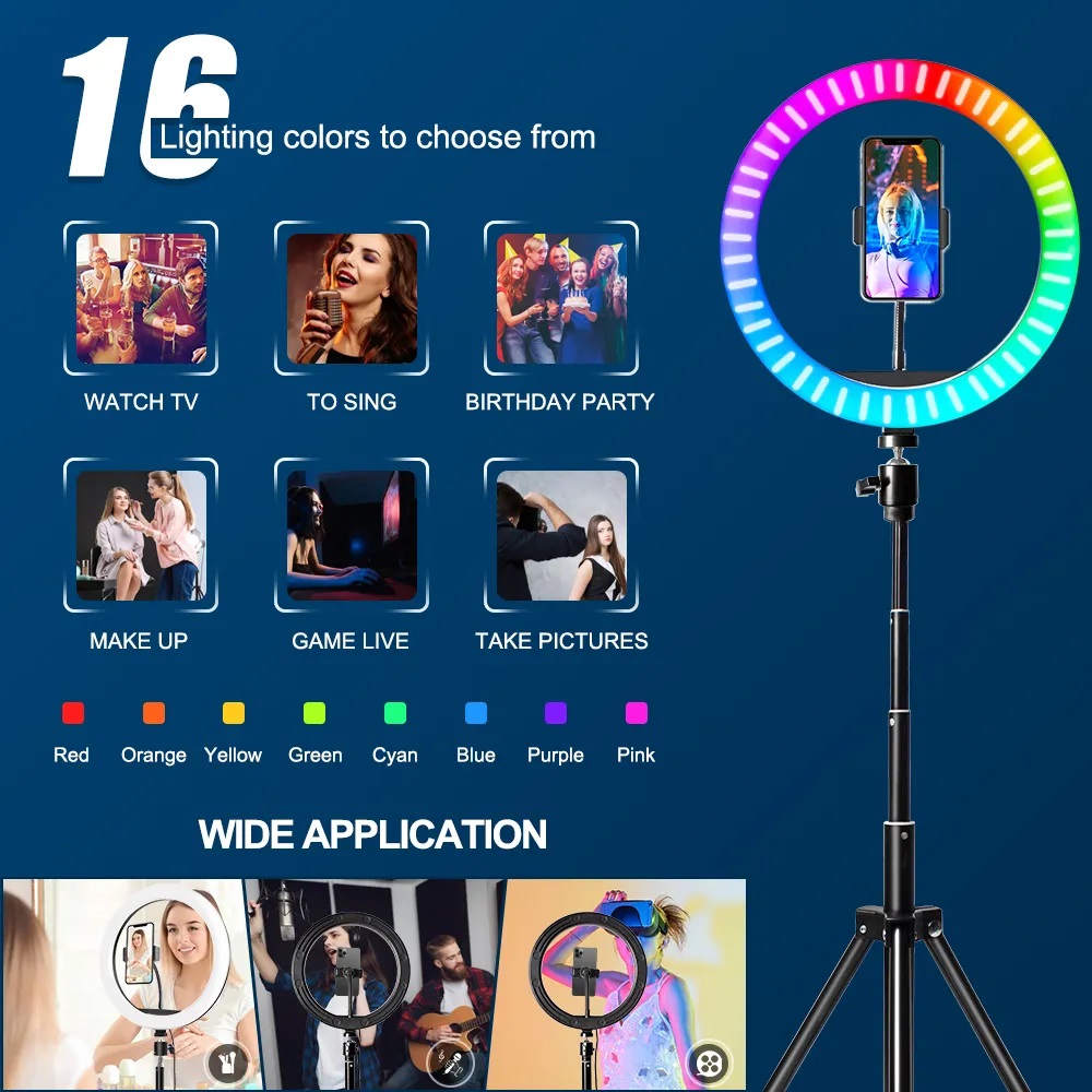 ضوء حلقي RGB مقاس 10 بوصات مع  - مراجعة Photography Lighting Description وسعره